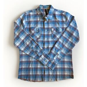 Nudie Jeans‎ Shirt Mens LG Multi Plaid Flannel Double Chest Pockets Button Down